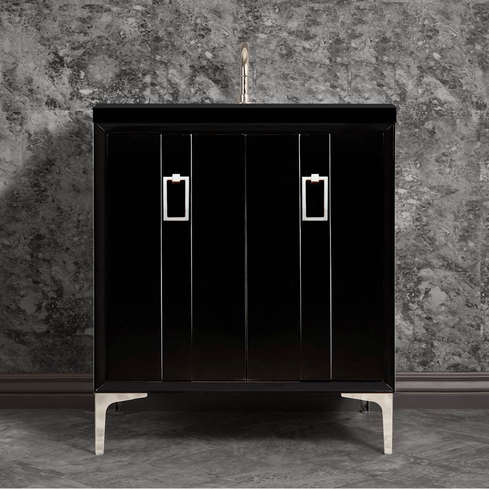 Linkasink - Tuxedo 30'' Wide Black Vanity with Polished Nickel Coach Pull and Hardware, 30'' x 22'' x 33.5'' (without vanity top) - Black with Polished Nickel Hardware