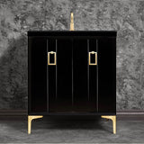 Linkasink - Tuxedo 30'' Wide Black Vanity with Satin Brass Coach Pull and Hardware, 30'' x 22'' x 33.5'' (without vanity top) - Black with Satin Brass Hardware