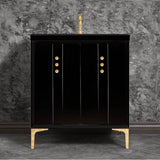 Linkasink - Tuxedo 30'' Wide Black Vanity with Polished Brass Buttons and Hardware, 30'' x 22'' x 33.5'' (without vanity top) - Black with Polished Brass Hardware