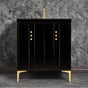Linkasink - Tuxedo 30'' Wide Black Vanity with Polished Brass Buttons and Hardware, 30'' x 22'' x 33.5'' (without vanity top) - Black with Polished Brass Hardware