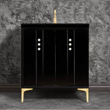 Linkasink - Tuxedo 30'' Wide Black Vanity with Satin Brass Buttons and Hardware, 30'' x 22'' x 33.5'' (without vanity top) - Black with Satin Brass Hardware