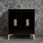 Linkasink - Frame 30'' Wide Black Vanity with Polished Brass Coral Grate and Legs, 30'' x 22'' x 33.5'' (without vanity top) - Black with Polished Brass Hardware