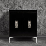 Linkasink - Frame 30'' Wide Black Vanity with Polished Nickel Coral Grate and Legs, 30'' x 22'' x 33.5'' (without vanity top) - Black with Polished Nickel Hardware