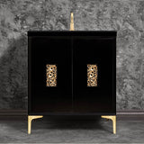 Linkasink - Frame 30'' Wide Black Vanity with Satin Brass Coral Grate and Legs, 30'' x 22'' x 33.5'' (without vanity top) - Black with Satin Brass Hardware
