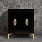 Linkasink - Frame 30'' Wide Black Vanity with Polished Brass Deco Grate and Legs, 30'' x 22'' x 33.5'' (without vanity top) - Black with Polished Brass Hardware