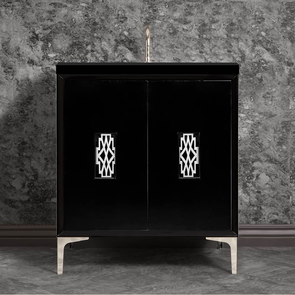 Linkasink - Frame 30'' Wide Black Vanity with Polished Nickel Deco Grate and Legs, 30'' x 22'' x 33.5'' (without vanity top) - Black with Polished Nickel Hardware