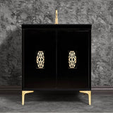 Linkasink - Frame 30'' Wide Black Vanity with Satin Brass Deco Grate and Legs, 30'' x 22'' x 33.5'' (without vanity top) - Black with Satin Brass Hardware