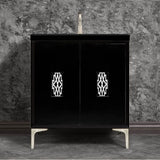 Linkasink - Frame 30'' Wide Black Vanity with Satin Nickel Deco Grate and Legs, 30'' x 22'' x 33.5'' (without vanity top) - Black with Satin Nickel Hardware