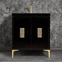 Linkasink - Frame 30'' Wide Black Vanity with Polished Brass Filigree Grate and Legs, 30'' x 22'' x 33.5'' (without vanity top) - Black with Polished Brass Hardware