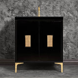 Linkasink - Frame 30'' Wide Black Vanity with Polished Brass Louver Grate and Legs, 30'' x 22'' x 33.5'' (without vanity top) - Black with Polished Brass Hardware