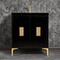 Linkasink - Frame 30'' Wide Black Vanity with Polished Brass Louver Grate and Legs, 30'' x 22'' x 33.5'' (without vanity top) - Black with Polished Brass Hardware