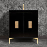 Linkasink - Frame 30'' Wide Black Vanity with Satin Brass Louver Grate and Legs, 30'' x 22'' x 33.5'' (without vanity top) - Black with Satin Brass Hardware
