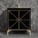 Linkasink - DIVERGENCE with Artisan Glass Hardware 30'' Wide Vanity, Black, Satin Brass Hardware, 30'' x 22'' x 33.5'' (without vanity top) - Satin Brass with Black Glass