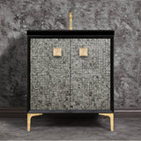 Linkasink - MOTHER OF PEARL with 3'' Artisan Glass Prism Hardware 30'' Wide Vanity, Black, Polished Brass Hardware, 30'' x 22'' x 33.5'' (without vanity top) - Polished Brass with Eglomise Prism Glass