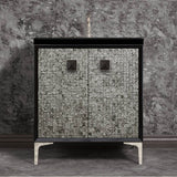 Linkasink - MOTHER OF PEARL with 3'' Artisan Glass Prism Hardware 30'' Wide Vanity, Black, Polished Nickel Hardware, 30'' x 22'' x 33.5'' (without vanity top) - Polished Nickel with Black Prism Glass