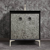 Linkasink - MOTHER OF PEARL with 3'' Artisan Glass Prism Hardware 30'' Wide Vanity, Black, Satin Nickel Hardware, 30'' x 22'' x 33.5'' (without vanity top) - Satin Nickel with Black Tiger Prism Glass