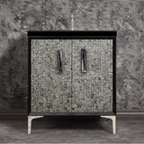 Linkasink - MOTHER OF PEARL with 8'' Artisan Glass Prism Hardware 30'' Wide Vanity, Black, Polished Nickel Hardware, 30'' x 22'' x 33.5'' (without vanity top) - Polished Nickel with Black Tiger Prism Glass