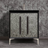 Linkasink - MOTHER OF PEARL with 18'' Artisan Glass Pyramid Hardware 30'' Wide Vanity, Black, Polished Nickel Hardware, 30'' x 22'' x 33.5'' (without vanity top) - Polished Nickel with Black Pyramid Glass