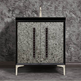 Linkasink - MOTHER OF PEARL with 18'' Artisan Glass Pyramid Hardware 30'' Wide Vanity, Black, Satin Nickel Hardware, 30'' x 22'' x 33.5'' (without vanity top) - Satin Nickel with Black Pyramid Glass