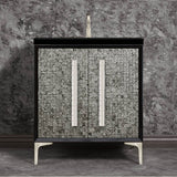 Linkasink - MOTHER OF PEARL with 18'' Artisan Glass Pyramid Hardware 30'' Wide Vanity, Black, Satin Nickel Hardware, 30'' x 22'' x 33.5'' (without vanity top) - Satin Nickel with Eglomise Pyramid Glass