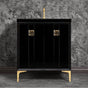 Linkasink - TUXEDO with 3'' Artisan Glass Prism Hardware 30'' Wide Vanity, Black, Polished Brass Hardware, 30'' x 22'' x 33.5'' (without vanity top) - Polished Brass with Black Tiger Prism Glass