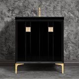 Linkasink - TUXEDO with 3'' Artisan Glass Prism Hardware 30'' Wide Vanity, Black, Polished Brass Hardware, 30'' x 22'' x 33.5'' (without vanity top) - Polished Brass with Eglomise Prism Glass