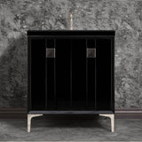 Linkasink - TUXEDO with 3'' Artisan Glass Prism Hardware 30'' Wide Vanity, Black, Polished Nickel Hardware, 30'' x 22'' x 33.5'' (without vanity top) - Polished Nickel with Black Prism Glass