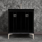 Linkasink - TUXEDO with 3'' Artisan Glass Prism Hardware 30'' Wide Vanity, Black, Polished Nickel Hardware, 30'' x 22'' x 33.5'' (without vanity top) - Polished Nickel with Black Tiger Prism Glass