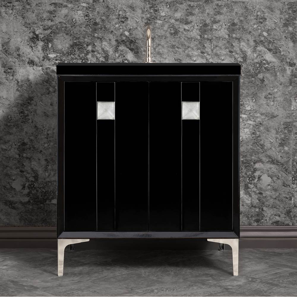 Linkasink - TUXEDO with 3'' Artisan Glass Prism Hardware 30'' Wide Vanity, Black, Polished Nickel Hardware, 30'' x 22'' x 33.5'' (without vanity top) - Polished Nickel with Ã‰glomisÃ© Prism Glass