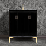 Linkasink - TUXEDO with 3'' Artisan Glass Prism Hardware 30'' Wide Vanity, Black, Satin Brass Hardware, 30'' x 22'' x 33.5'' (without vanity top) - Satin Brass with Black Prism Glass