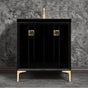 Linkasink - Tuxedo with 3'' Black Tiger Artisan Glass Prism, 30'' Wide Vanity, Black, Satin Brass Hardware with White Glass, 30'' x 22'' x 33.5'' (without vanity top) - Satin Brass with Black Tiger Prism Glass