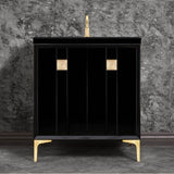 Linkasink - TUXEDO with 3'' Artisan Glass Prism Hardware 30'' Wide Vanity, Black, Satin Brass Hardware, 30'' x 22'' x 33.5'' (without vanity top) - Satin Brass with Eglomise Prism Glass