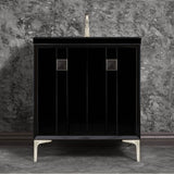 Linkasink - TUXEDO with 3'' Artisan Glass Prism Hardware 30'' Wide Vanity, Black, Satin Nickel Hardware, 30'' x 22'' x 33.5'' (without vanity top) - Satin Nickel with Black Prism Glass
