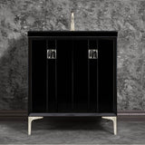 Linkasink - TUXEDO with 3'' Artisan Glass Prism Hardware 30'' Wide Vanity, Black, Satin Nickel Hardware, 30'' x 22'' x 33.5'' (without vanity top) - Satin Nickel with Black Tiger Prism Glass
