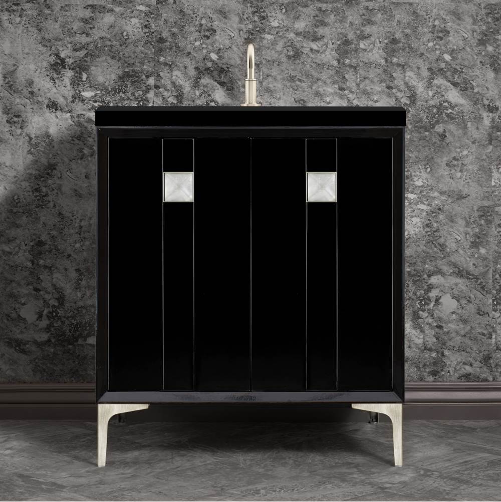 Linkasink - TUXEDO with 3'' Artisan Glass Prism Hardware 30'' Wide Vanity, Black, Satin Nickel Hardware, 30'' x 22'' x 33.5'' (without vanity top) - Satin Nickel with Ã‰glomisÃ© Prism Glass