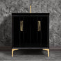 Linkasink - TUXEDO with 8'' Artisan Glass Prism Hardware 30'' Wide Vanity, Black, Polished Brass Hardware, 30'' x 22'' x 33.5'' (without vanity top) - Polished Brass with Black Tiger Prism Glass