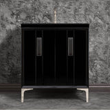 Linkasink - TUXEDO with 8'' Artisan Glass Prism Hardware 30'' Wide Vanity, Black, Polished Nickel Hardware, 30'' x 22'' x 33.5'' (without vanity top) - Polished Nickel with Black Prism Glass