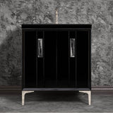 Linkasink - TUXEDO with 8'' Artisan Glass Prism Hardware 30'' Wide Vanity, Black, Polished Nickel Hardware, 30'' x 22'' x 33.5'' (without vanity top) - Polished Nickel with Black Tiger Prism Glass