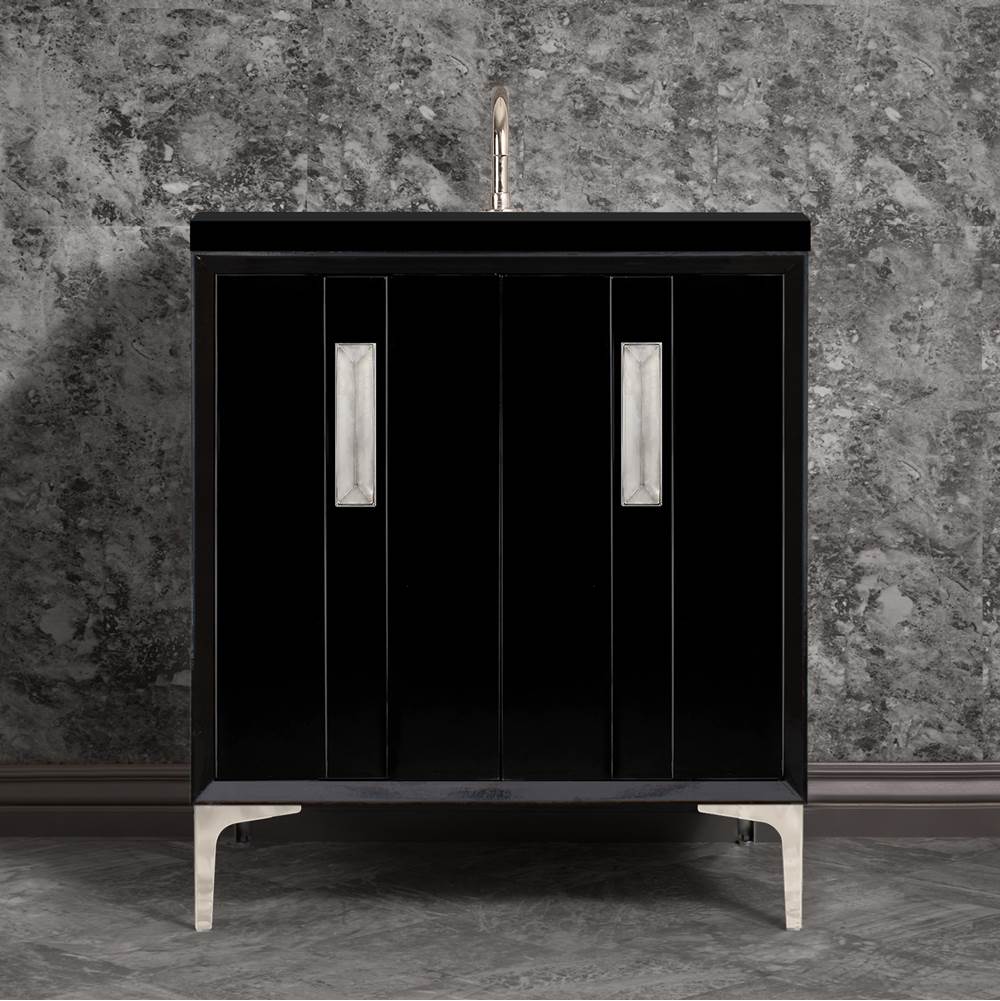 Linkasink - TUXEDO with 8'' Artisan Glass Prism Hardware 30'' Wide Vanity, Black, Polished Nickel Hardware, 30'' x 22'' x 33.5'' (without vanity top) - Polished Nickel with Ã‰glomisÃ© Prism Glass