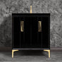 Linkasink - Tuxedo with 8'' Black Tiger Artisan Glass Prism, 30'' Wide Vanity, Black, Satin Brass Hardware with White Glass, 30'' x 22'' x 33.5'' (without vanity top) - Satin Brass with Black Tiger Prism Glass