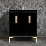 Linkasink - TUXEDO with 8'' Artisan Glass Prism Hardware 30'' Wide Vanity, Black, Satin Brass Hardware, 30'' x 22'' x 33.5'' (without vanity top) - Satin Brass with Eglomise Prism Glass