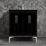 Linkasink - TUXEDO with 8'' Artisan Glass Prism Hardware 30'' Wide Vanity, Black, Satin Nickel Hardware, 30'' x 22'' x 33.5'' (without vanity top) - Satin Nickel with Black Prism Glass