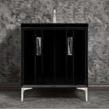 Linkasink - TUXEDO with 8'' Artisan Glass Prism Hardware 30'' Wide Vanity, Black, Satin Nickel Hardware, 30'' x 22'' x 33.5'' (without vanity top) - Satin Nickel with Black Tiger Prism Glass