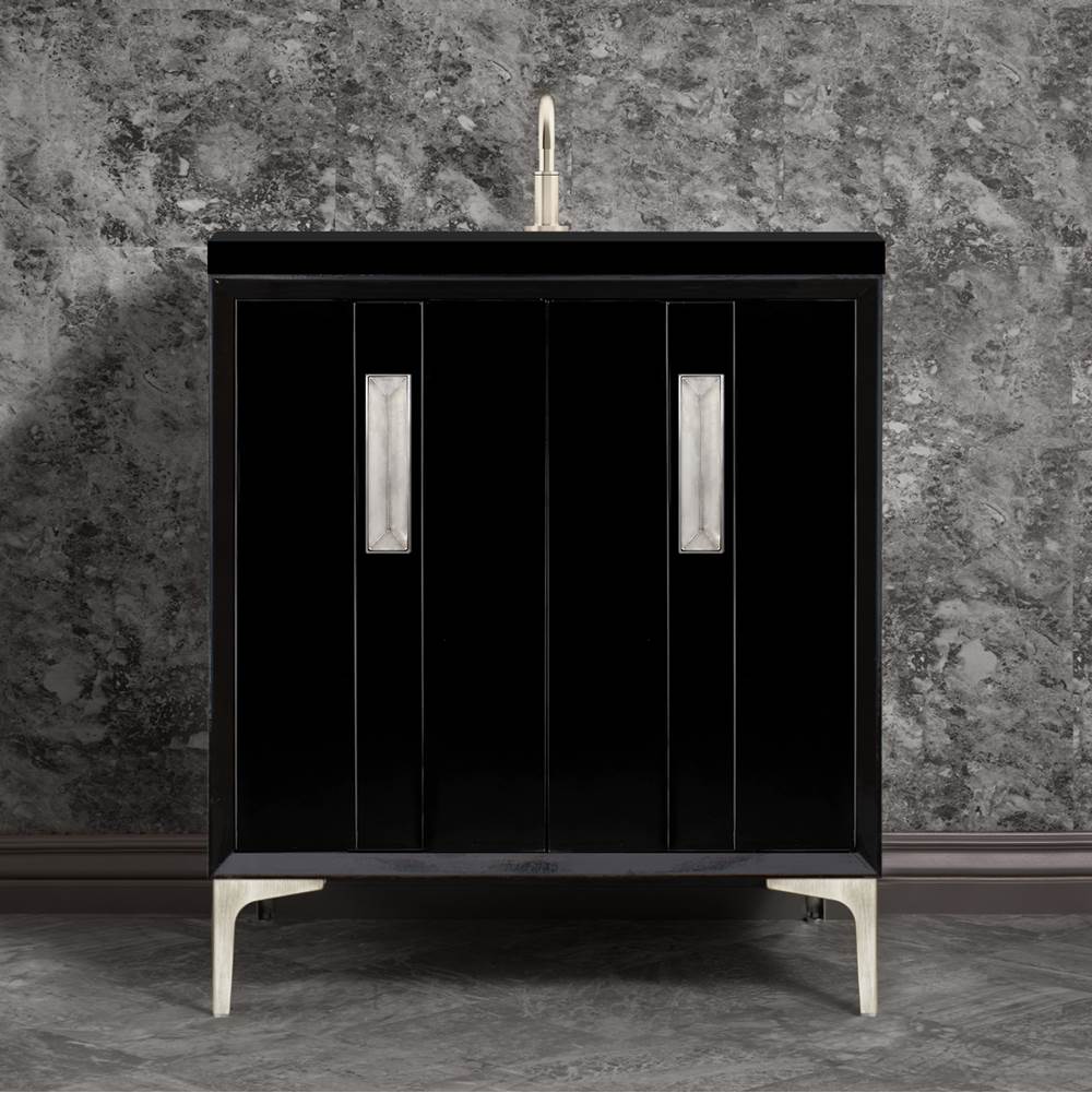 Linkasink - TUXEDO with 8'' Artisan Glass Prism Hardware 30'' Wide Vanity, Black, Satin Nickel Hardware, 30'' x 22'' x 33.5'' (without vanity top) - Satin Nickel with Ã‰glomisÃ© Prism Glass