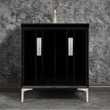 Linkasink - TUXEDO with 8'' Artisan Glass Prism Hardware 30'' Wide Vanity, Black, Satin Nickel Hardware, 30'' x 22'' x 33.5'' (without vanity top) - Satin Nickel with Ã‰glomisÃ© Prism Glass