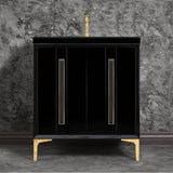 Linkasink - TUXEDO with 18'' Artisan Glass Prism Hardware 30'' Wide Vanity, Black, Polished Brass Hardware, 30'' x 22'' x 33.5'' (without vanity top) - Polished Brass with Black Prism Glass