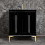 Linkasink - TUXEDO with 18'' Artisan Glass Prism Hardware 30'' Wide Vanity, Black, Polished Brass Hardware, 30'' x 22'' x 33.5'' (without vanity top) - Polished Brass with Black Prism Glass