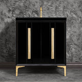Linkasink - TUXEDO with 18'' Artisan Glass Prism Hardware 30'' Wide Vanity, Black, Polished Brass Hardware, 30'' x 22'' x 33.5'' (without vanity top) - Polished Brass with Eglomise Prism Glass