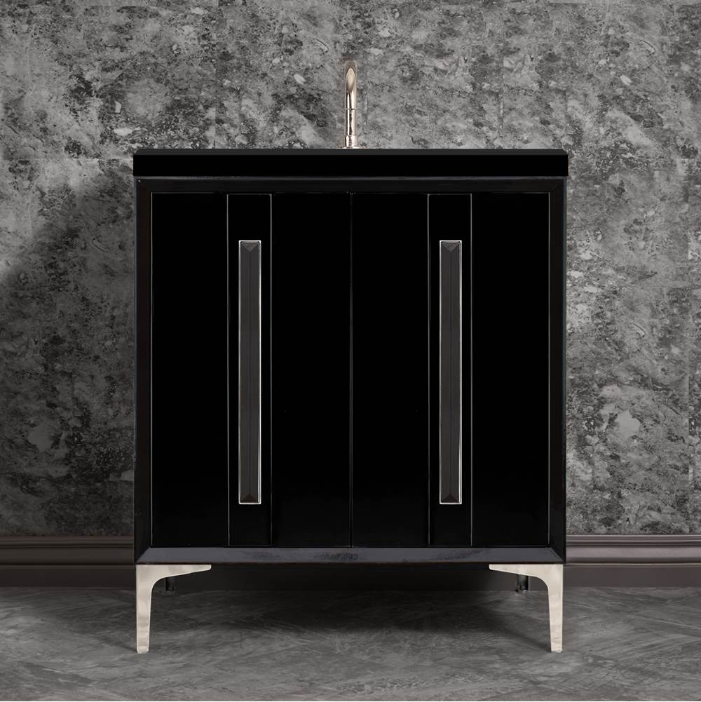 Linkasink - TUXEDO with 18'' Artisan Glass Prism Hardware 30'' Wide Vanity, Black, Polished Nickel Hardware, 30'' x 22'' x 33.5'' (without vanity top) - Polished Nickel with Black Prism Glass