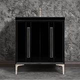 Linkasink - TUXEDO with 18'' Artisan Glass Prism Hardware 30'' Wide Vanity, Black, Polished Nickel Hardware, 30'' x 22'' x 33.5'' (without vanity top) - Polished Nickel with Black Prism Glass